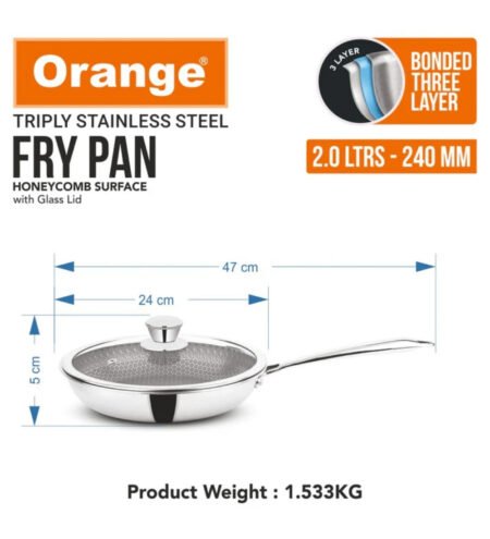 Orange Fry Pan 24 Cm Ss Honeycomb